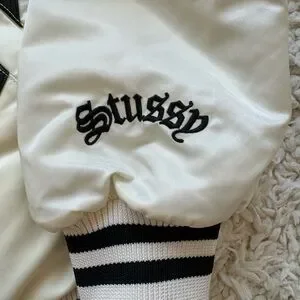 Jackets & Coats | Stussy Gothic S Stadium Satin Jacket Cream White 